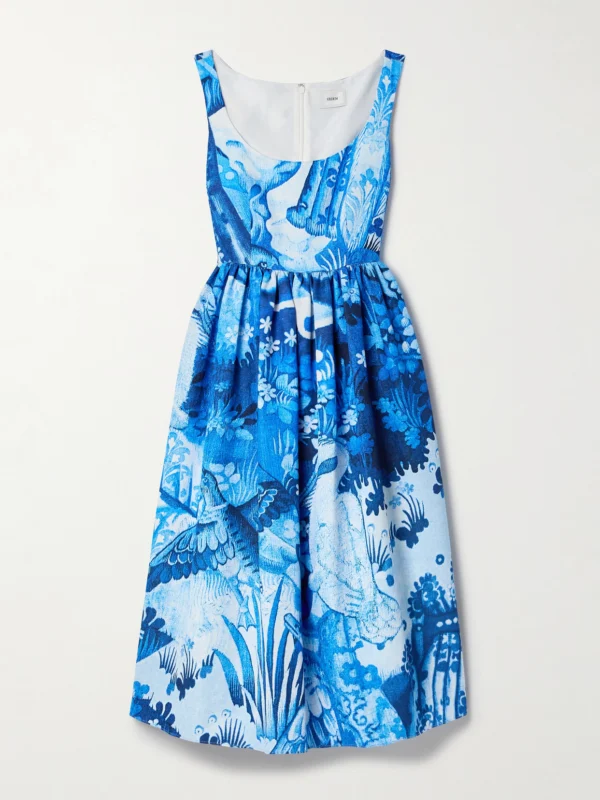 Erdem Gathered Floral-print Cotton-blend Faille Midi Dress