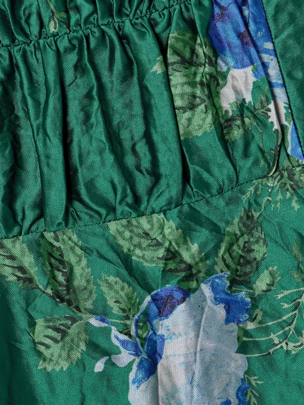 Close-up detail of the Erdem Gathered Floral-print Crinkled-satin Midi Dress