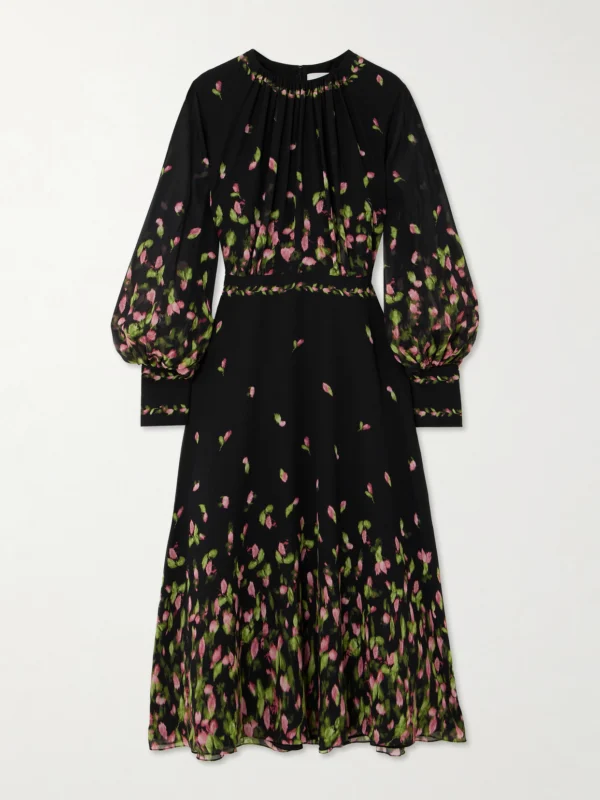 Erdem Gathered Floral-print Silk-georgette Midi Dress