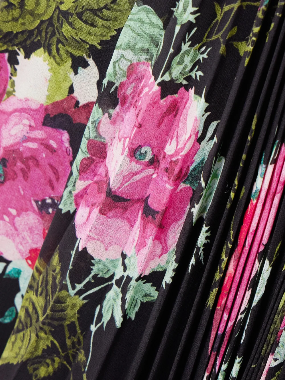 Close-up detail of the Erdem Gathered Pleated Floral-print Chiffon Midi Dress