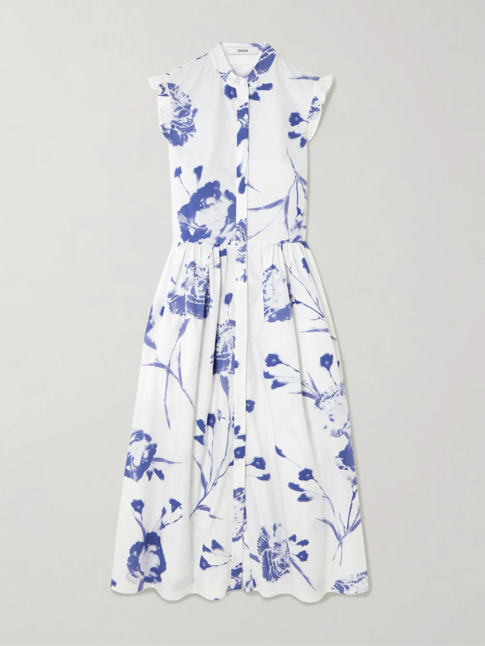 Erdem Gathered Ruffled Floral-print Cotton-poplin Midi Dress in white