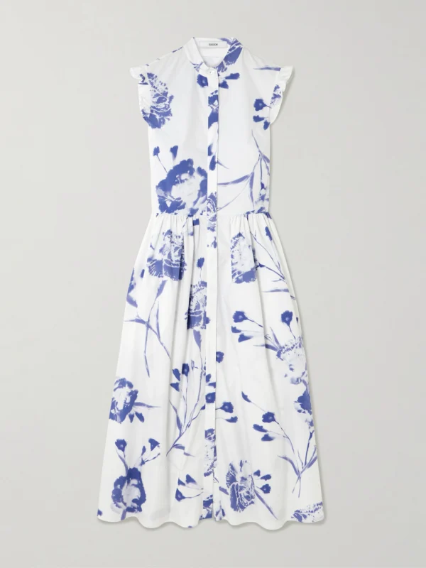 Erdem Gathered Ruffled Floral-print Cotton-poplin Midi Dress