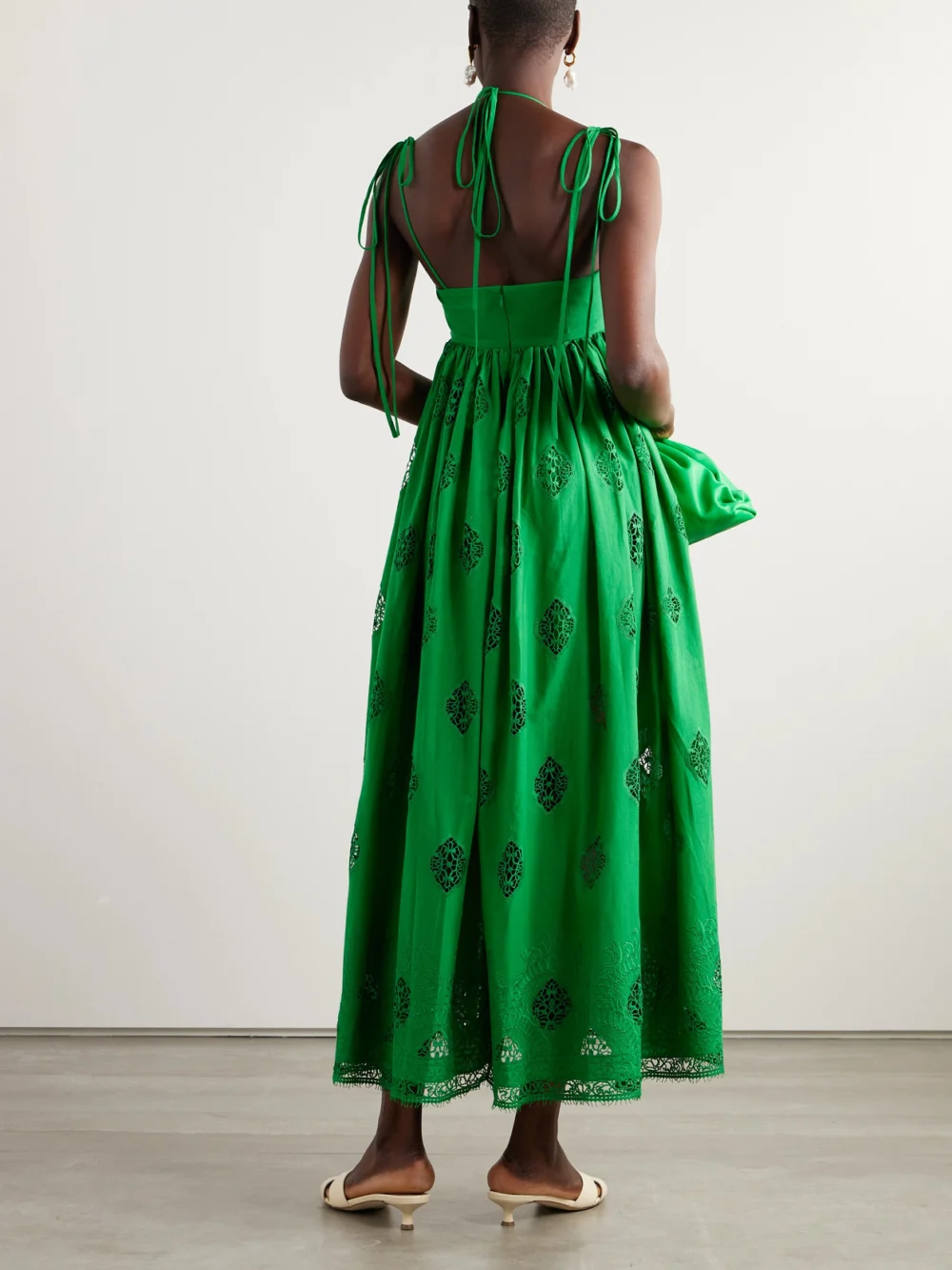 Back view of the Erdem Guipure Lace-trimmed Cotton-blend Maxi Dress