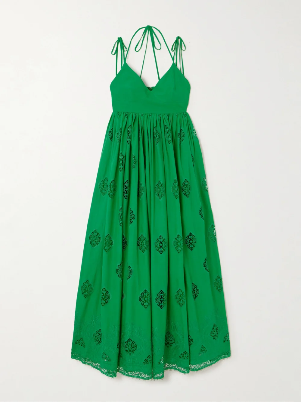 Erdem Guipure Lace-trimmed Cotton-blend Maxi Dress in green