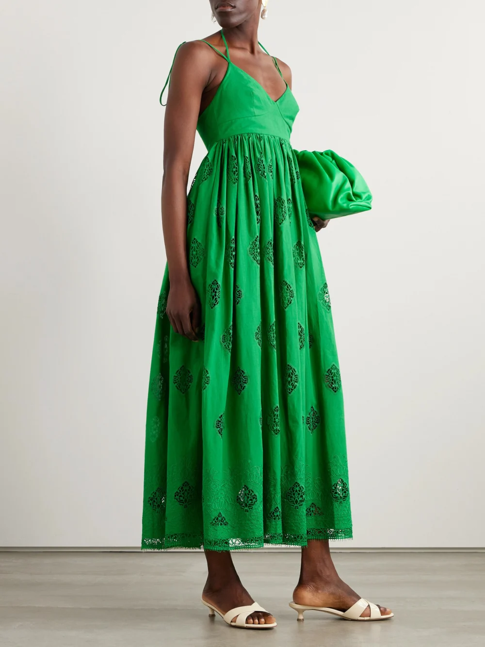 Erdem Guipure Lace-trimmed Cotton-blend Maxi Dress, worn by a model