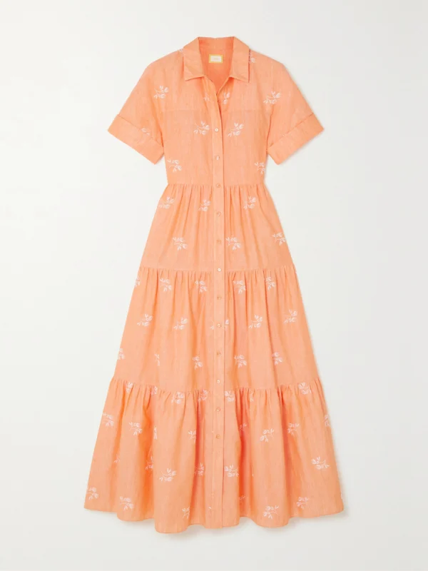 Erdem Helena Oversized Tiered Embroidered Cotton-blend Gauze Maxi Shirt Dress