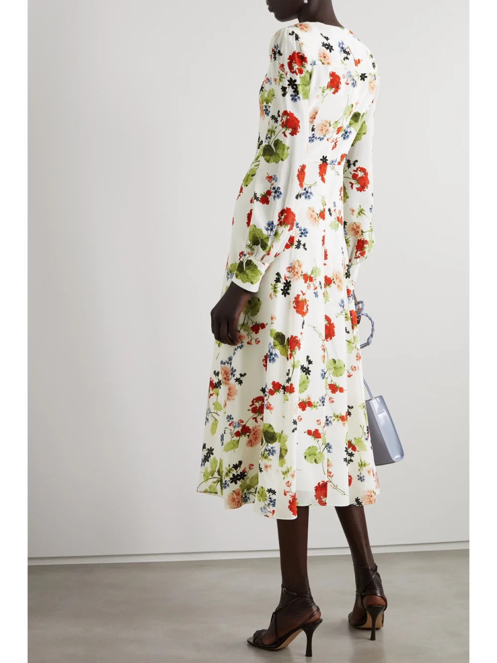 Back view of the Erdem Leigh Floral-print Silk Crepe De Chine Midi Dress