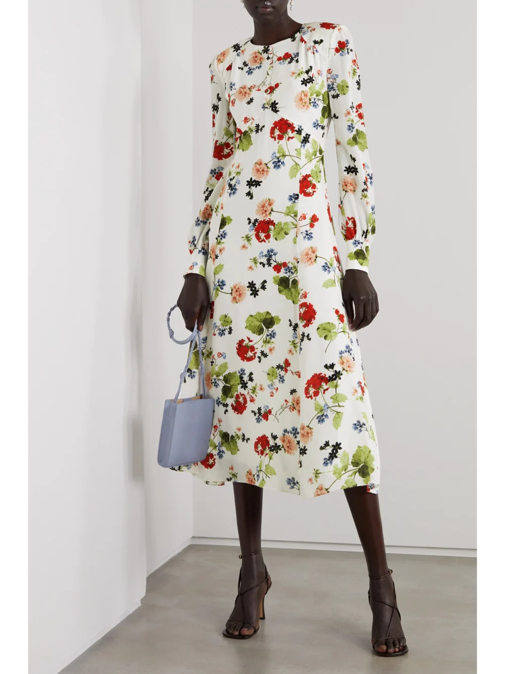 Erdem Leigh Floral-print Silk Crepe De Chine Midi Dress, worn by a model