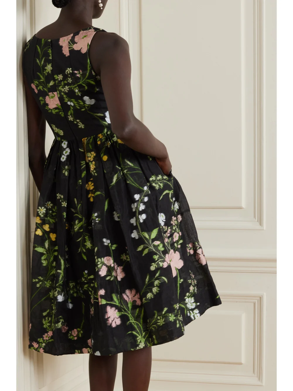 Back view of the Erdem Metallic Embroidered Organza Midi Dress