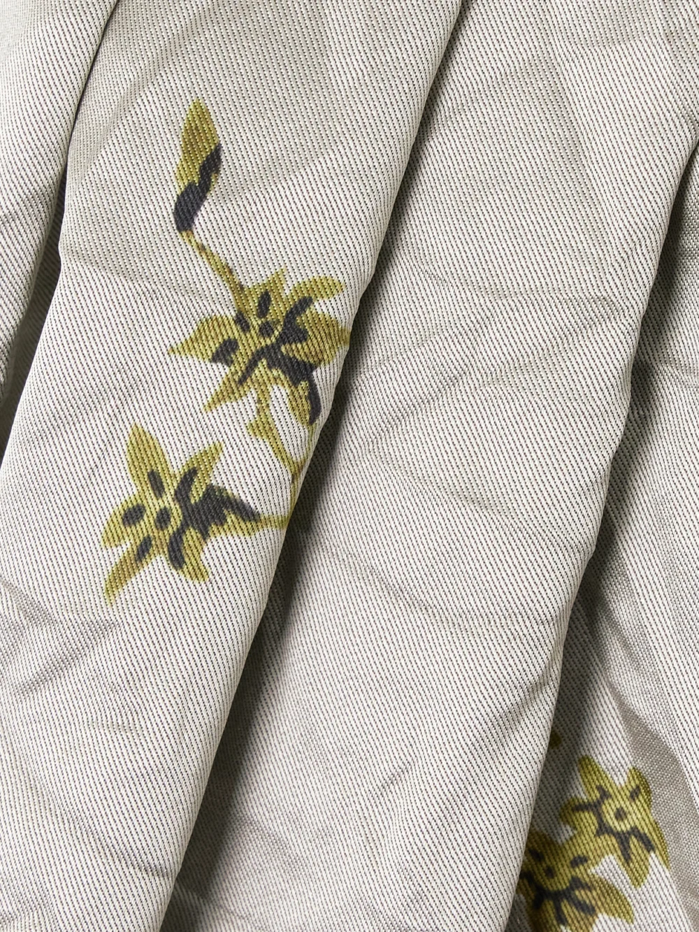 Close-up detail of the Erdem Off-the-shoulder Floral-print Metallic Crinkled-satin Midi Dress