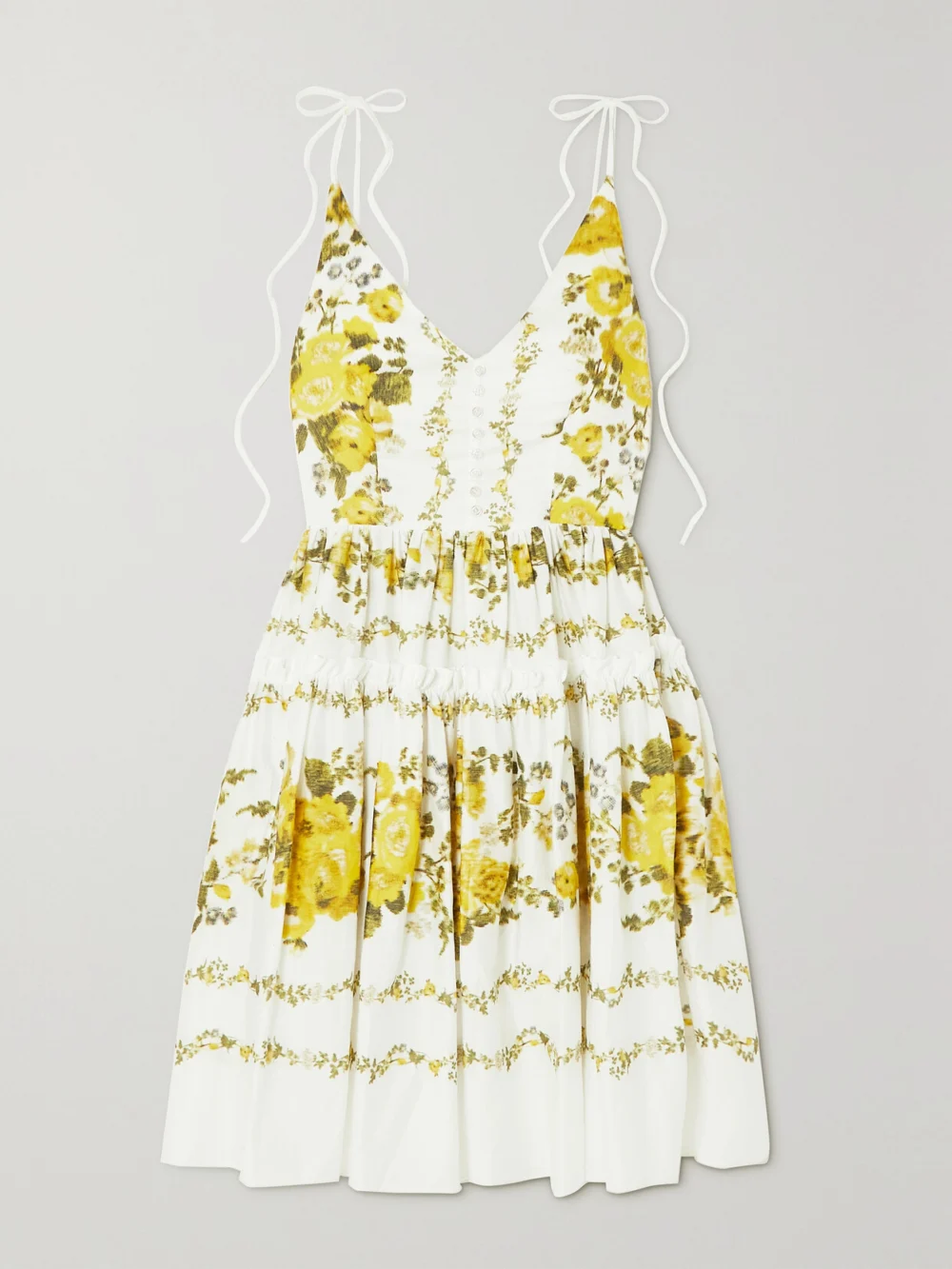 Erdem Oleander Ruffled Floral-print Cotton Mini Dress in yellow