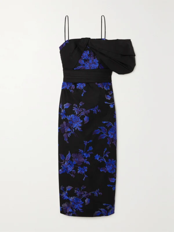 Erdem One-shoulder Embroidered Cotton-faille Midi Dress