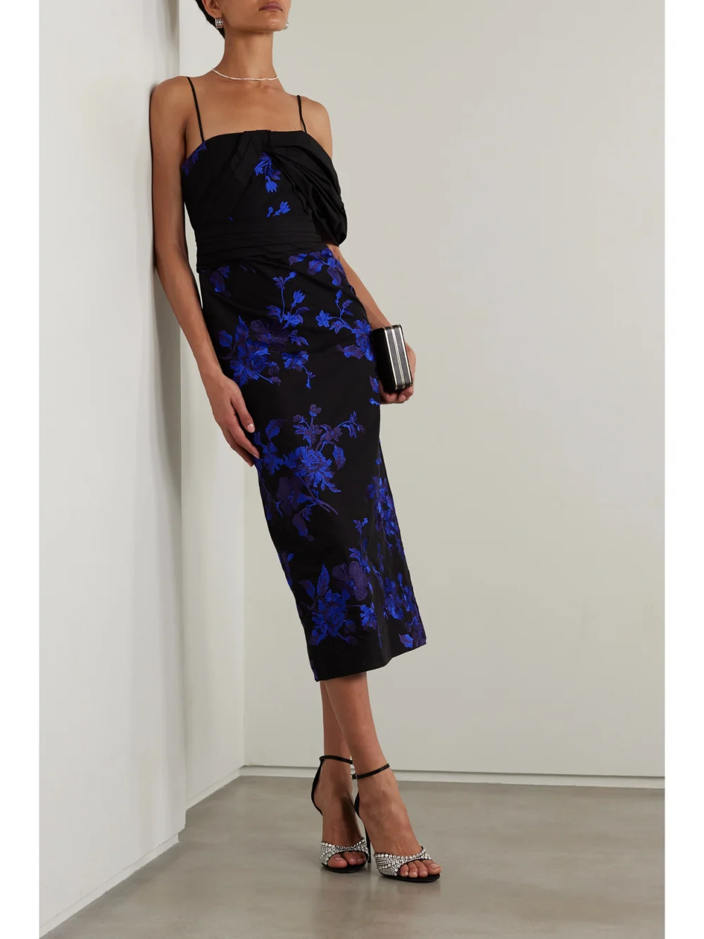 Erdem One-shoulder Embroidered Cotton-faille Midi Dress, worn by a model