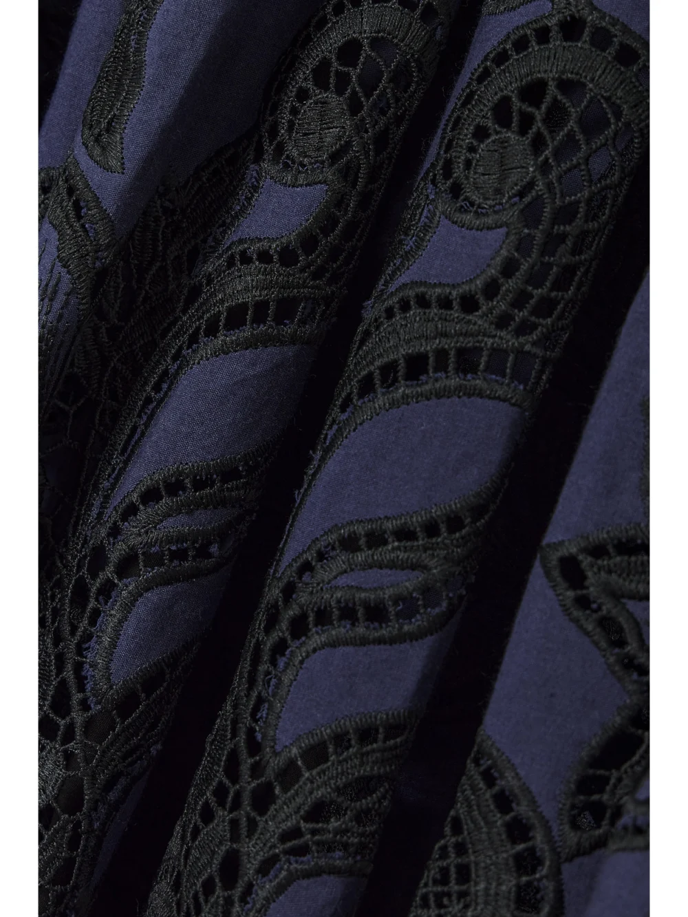 Close-up detail of the Erdem Open-back Pleated Broderie Anglaise Voile Midi Dress