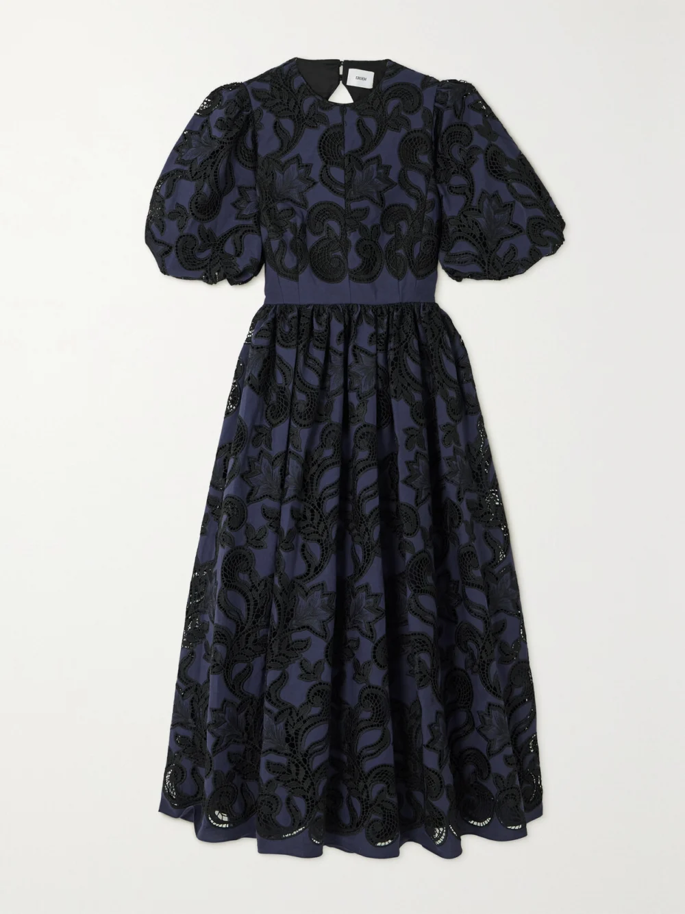 Erdem Open-back Pleated Broderie Anglaise Voile Midi Dress in navy
