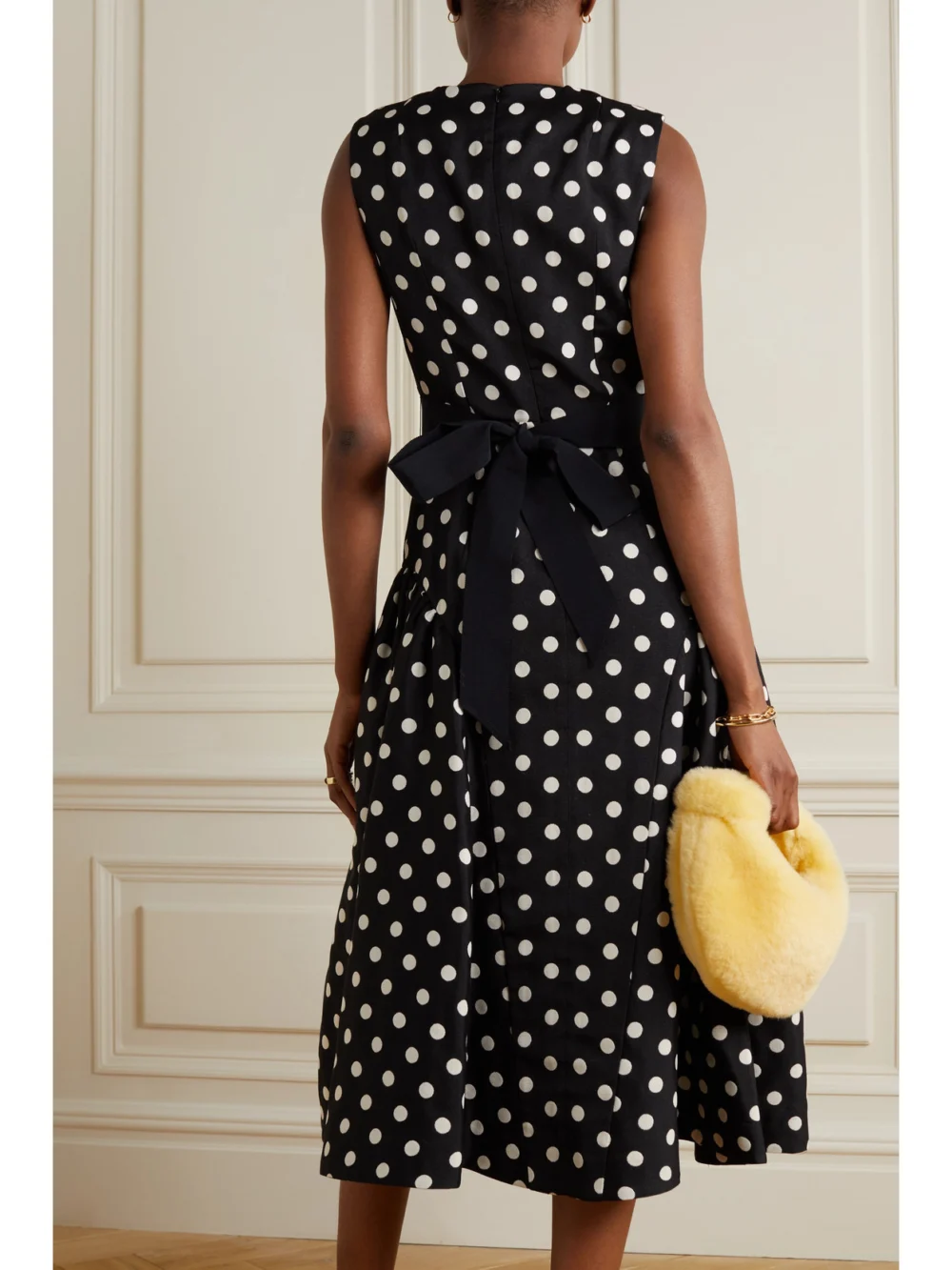 Back view of the Erdem Penelope Belted Polka-dot Taffeta-faille Midi Dress