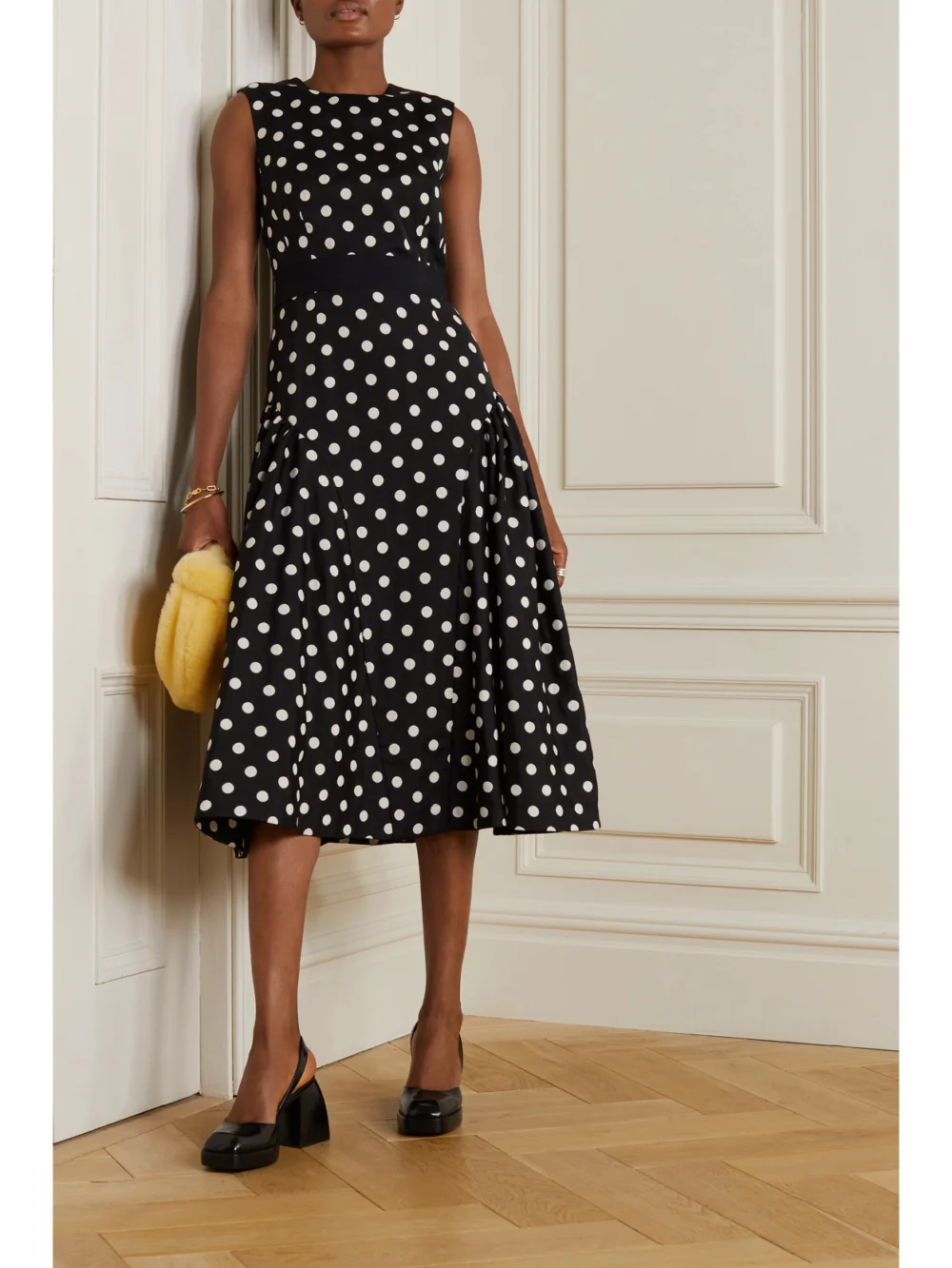 Erdem Penelope Belted Polka-dot Taffeta-faille Midi Dress, worn by a model