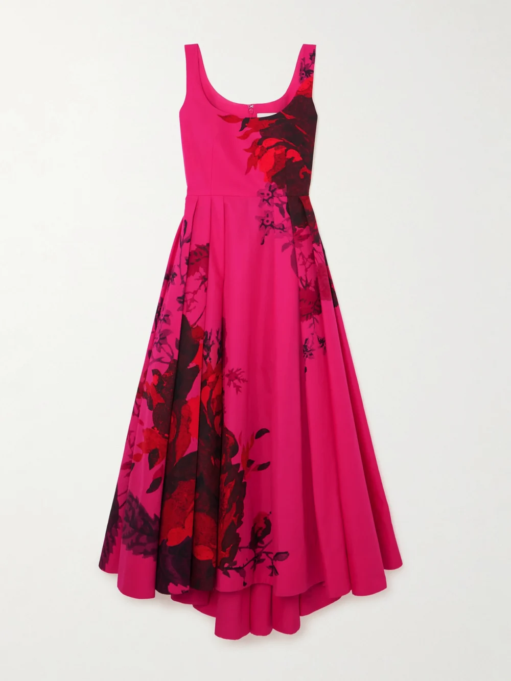 Erdem Pleated Floral-print Cotton-faille Midi Dress in red