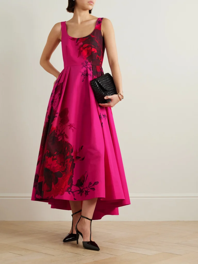 Erdem Pleated Floral-print Cotton-faille Midi Dress