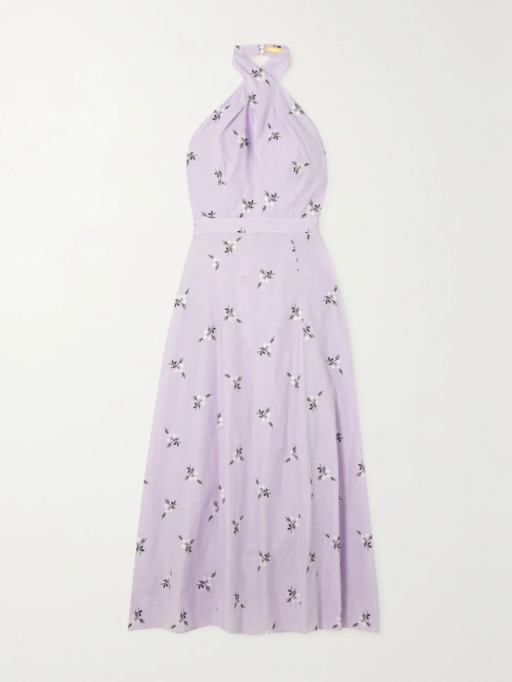 Erdem Selene Embroidered Cotton and Linen-blend Halterneck Midi Dress in lilac