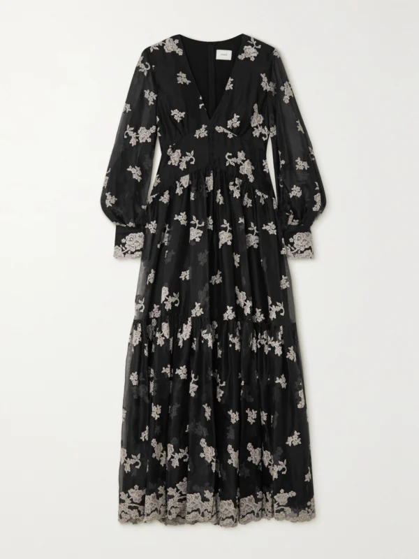 Erdem Tabetha Tiered Embroidered Silk-organza Maxi Dress