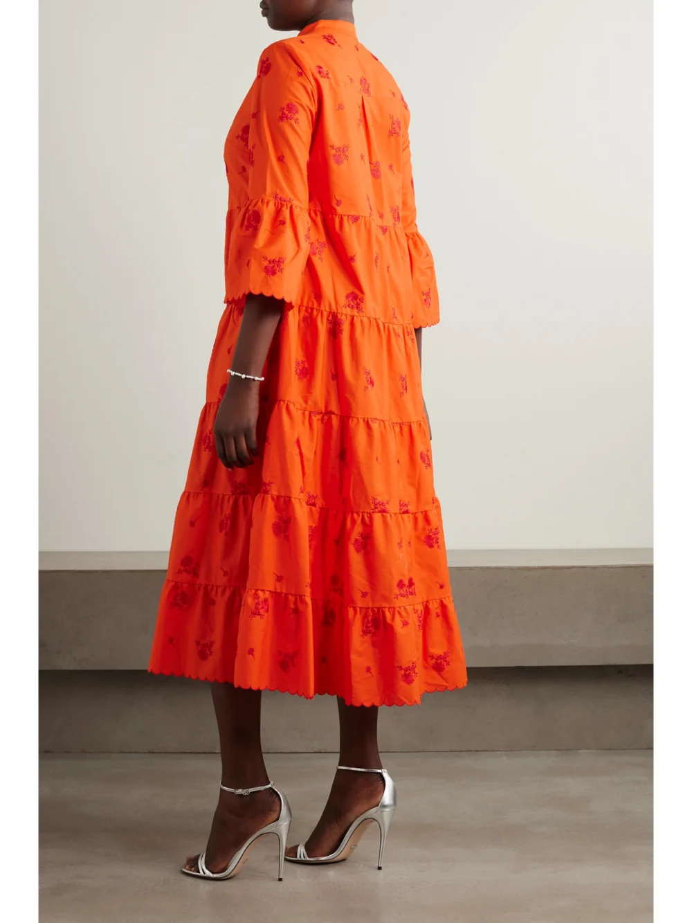 Back view of the Erdem Tiered Embroidered Cotton-poplin Midi Shirt Dress