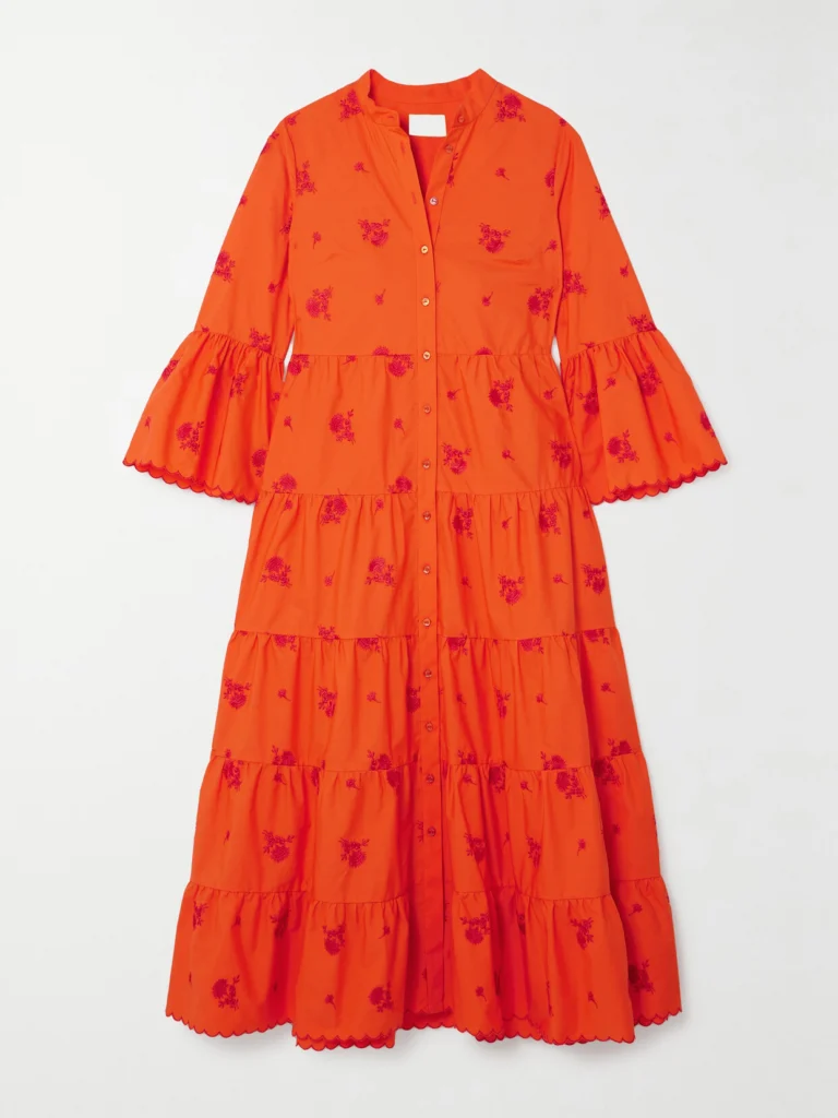 Erdem Tiered Embroidered Cotton-poplin Midi Shirt Dress
