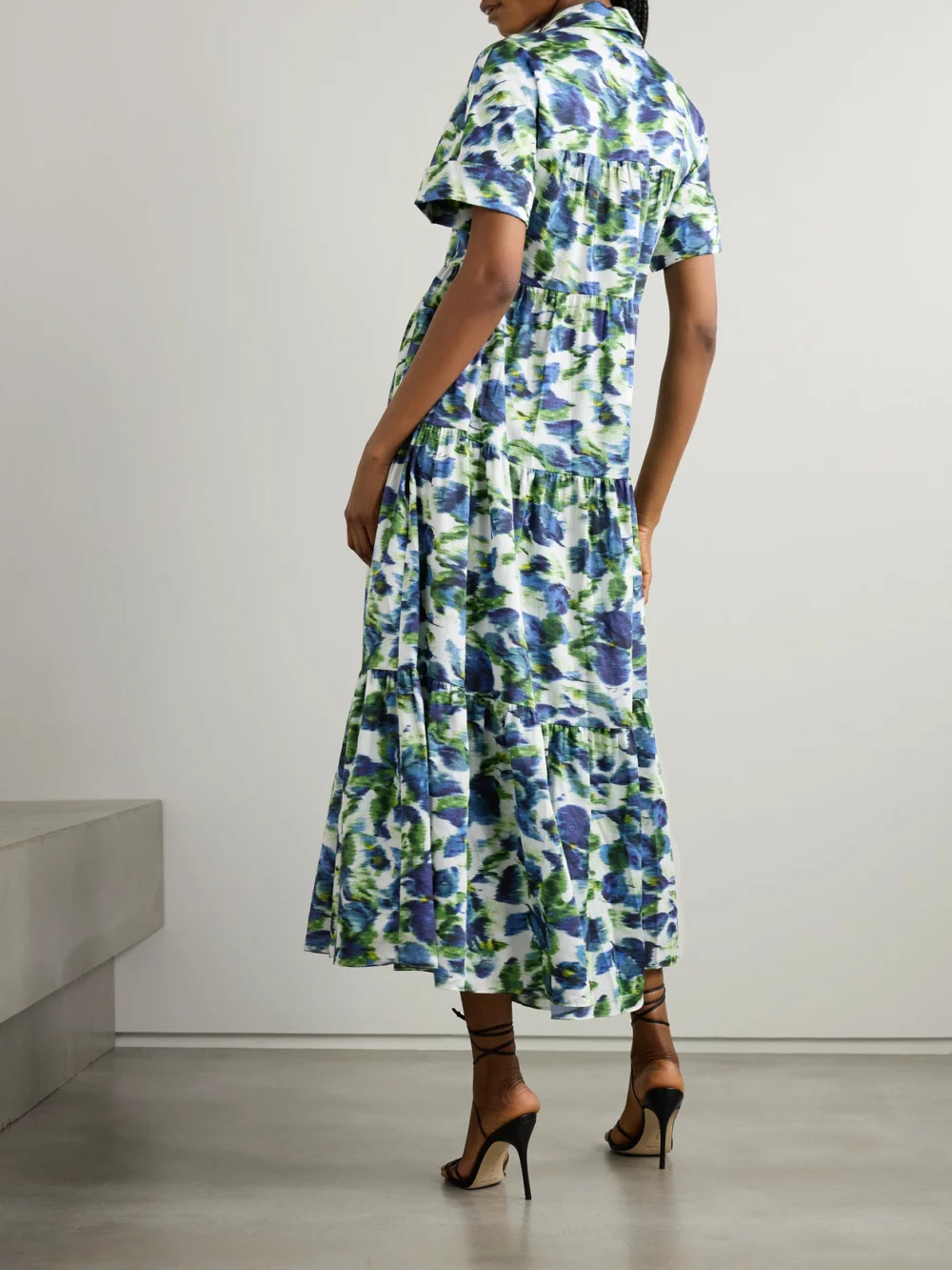 Back view of the Erdem Tiered Printed Cotton Midi Dress
