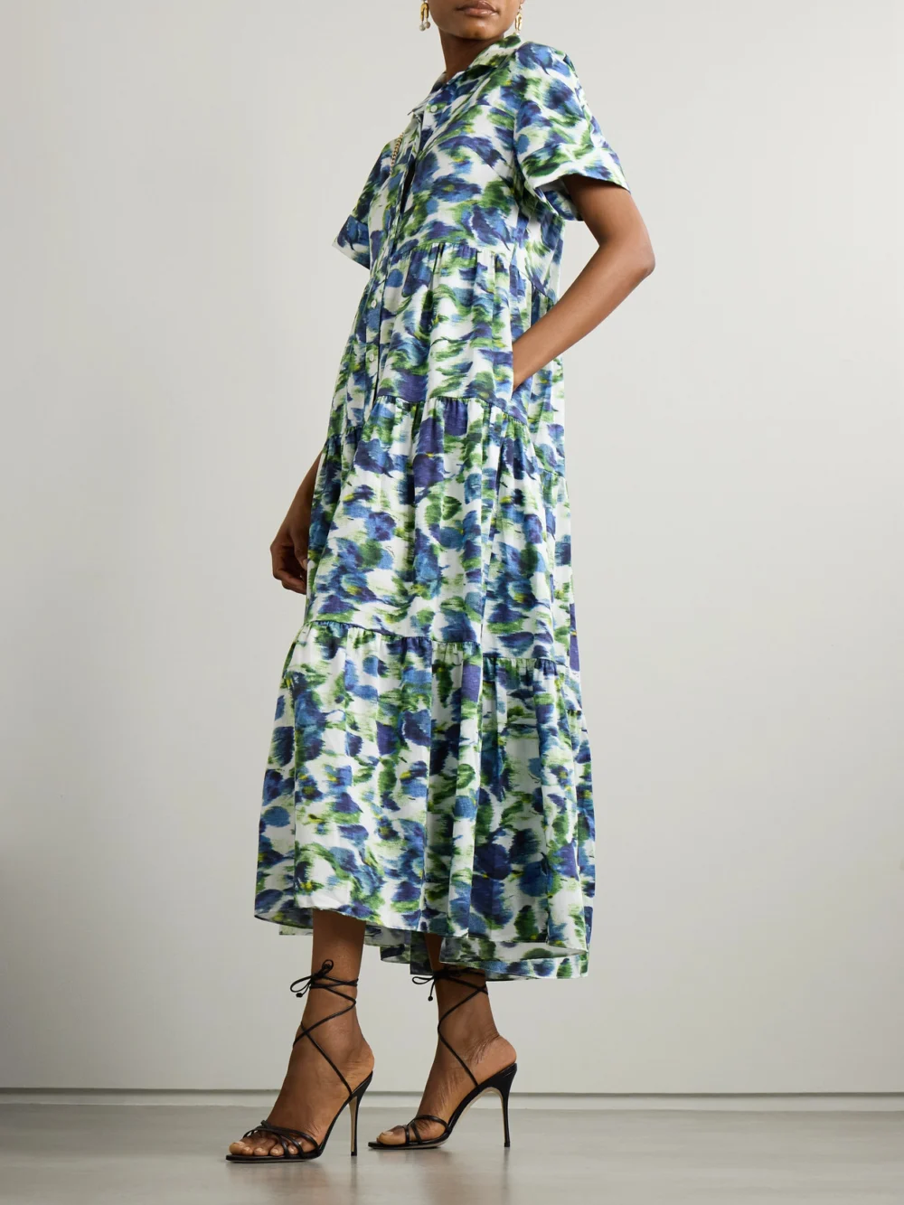 Erdem Tiered Printed Cotton Midi Dress, worn by a model