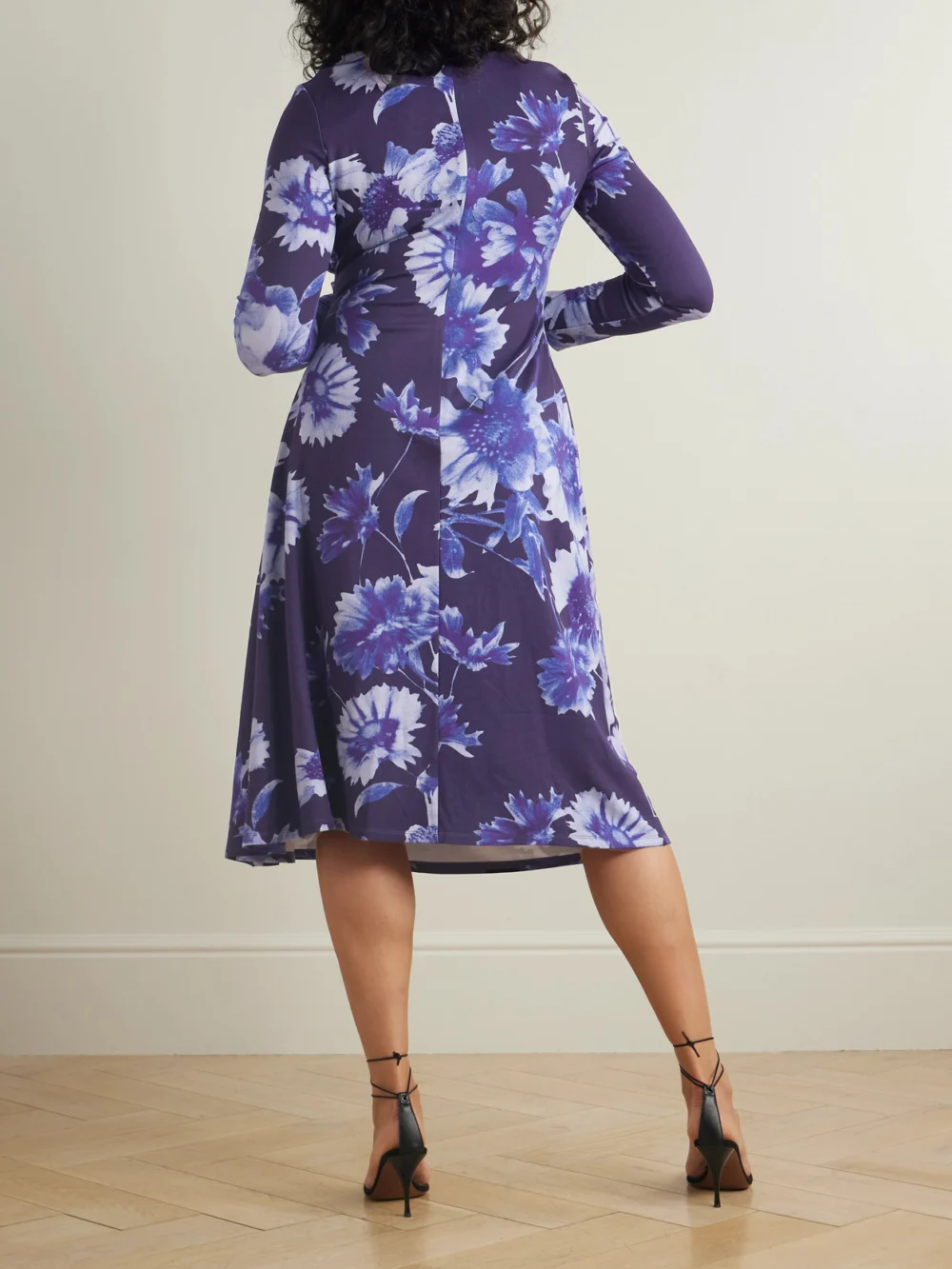 Back view of the Erdem Troubridge Floral-print Gathered Stretch-jersey Midi Dress