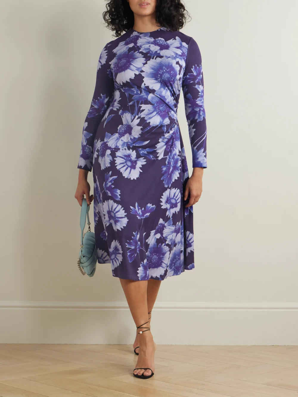 Erdem Troubridge Floral-print Gathered Stretch-jersey Midi Dress, worn by a model