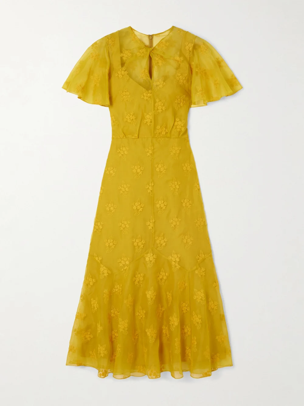 Erdem Twist-front Paneled Embroidered Silk-organza Midi Dress in bright yellow