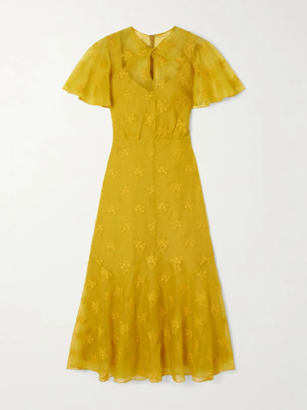 Erdem Twist-front Paneled Embroidered Silk-organza Midi Dress
