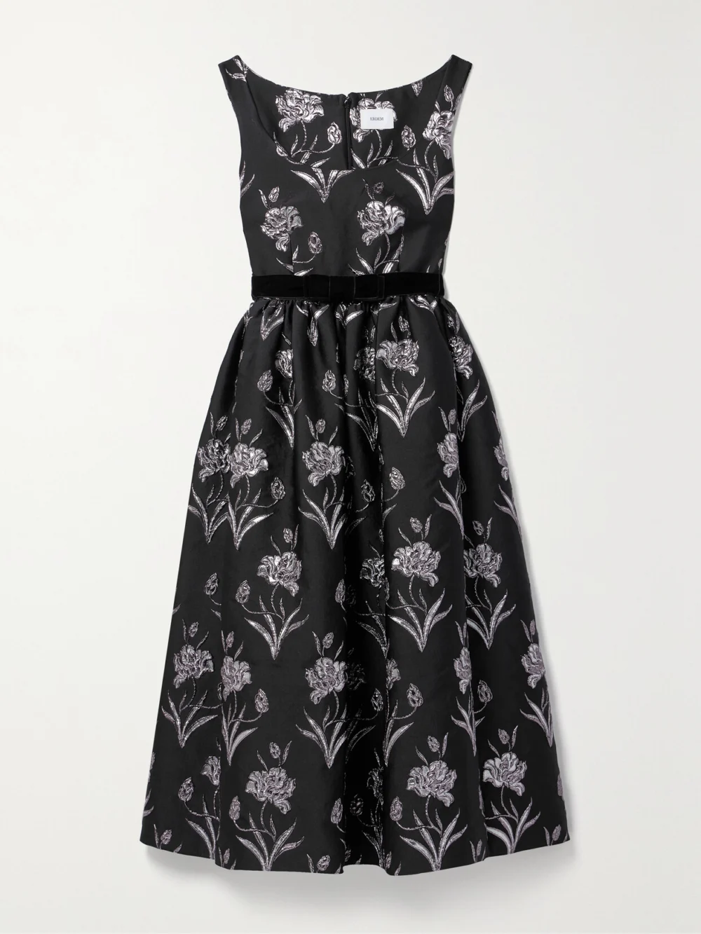 Erdem Velvet-trimmed Metallic Floral-jacquard Midi Dress in black
