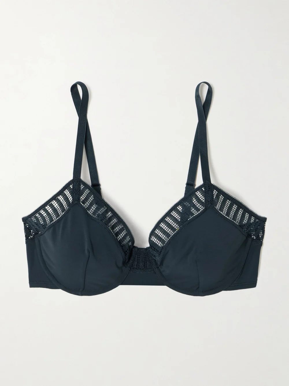 Eres Paulette Lace-trimmed Stretch-jersey Underwired Bra in navy
