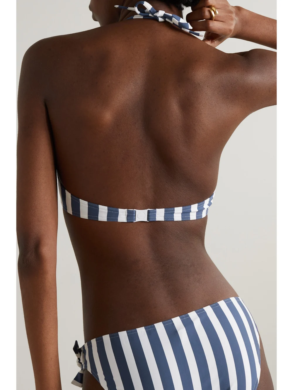 Back view of the Eres Samba Mucho Eyelet-embellished Striped Triangle Bikini Top