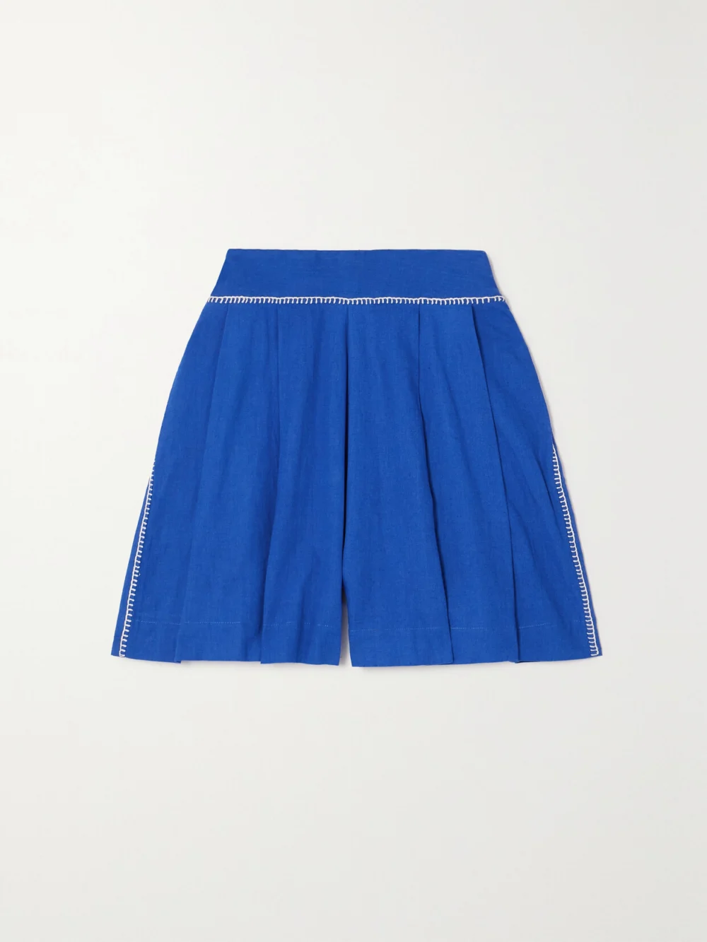 Escvdo Amalia Embroidered Cotton and Linen-blend Shorts in blue