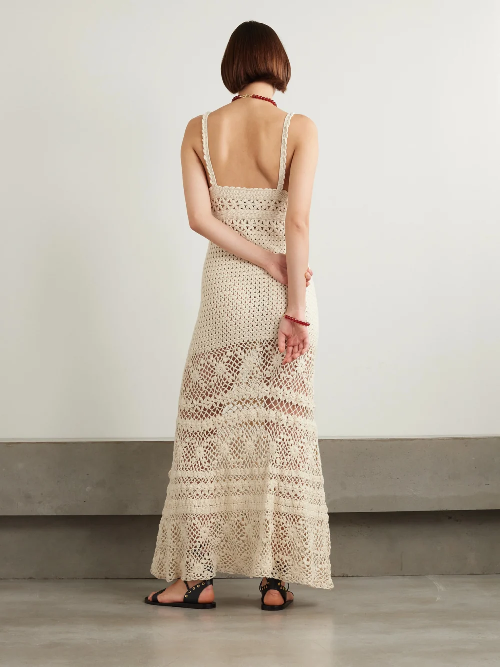 Back view of the Escvdo Bella Crocheted Cotton Maxi Dress