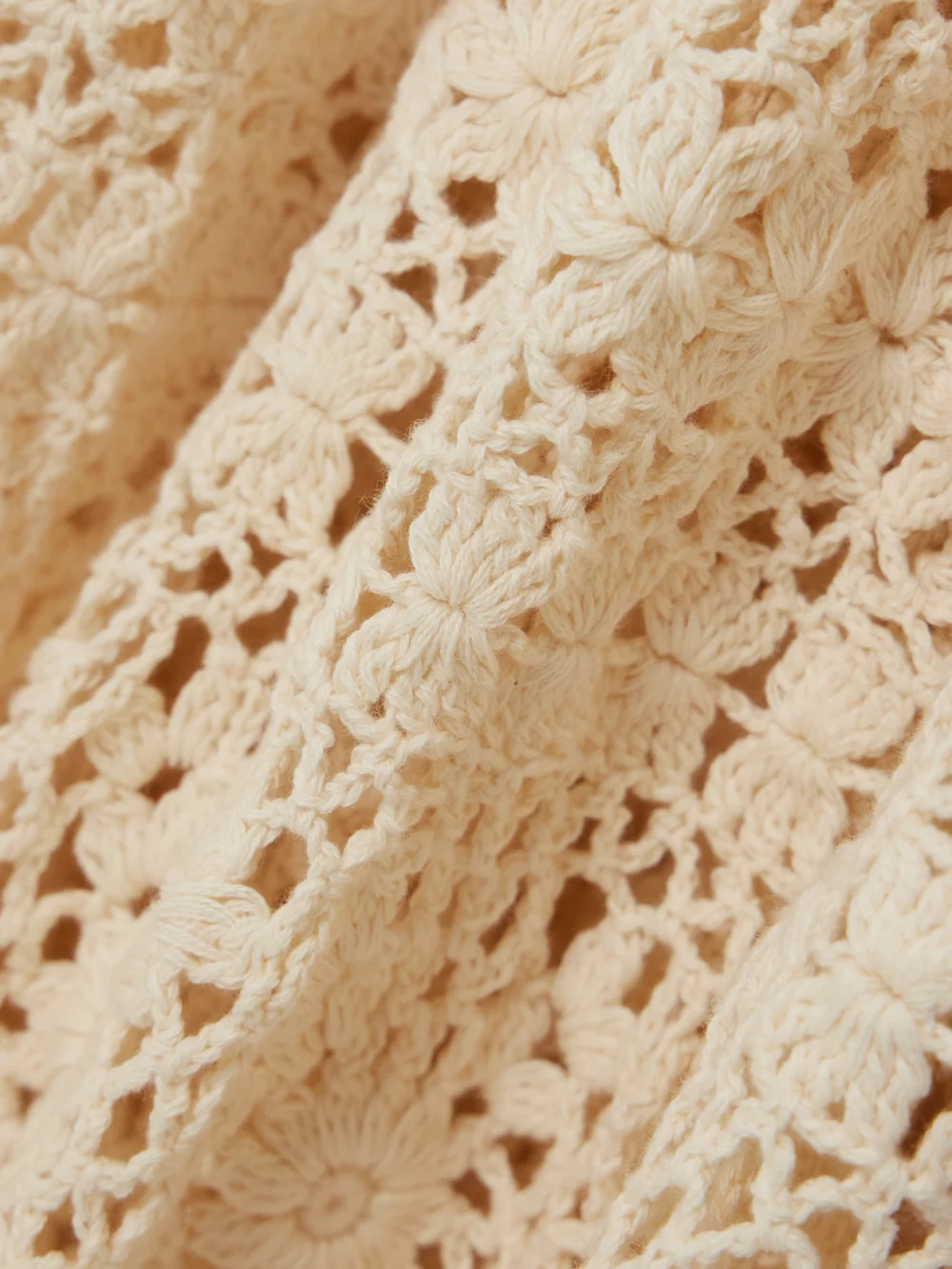 Close-up detail of the Escvdo Bella Crocheted Cotton Maxi Dress