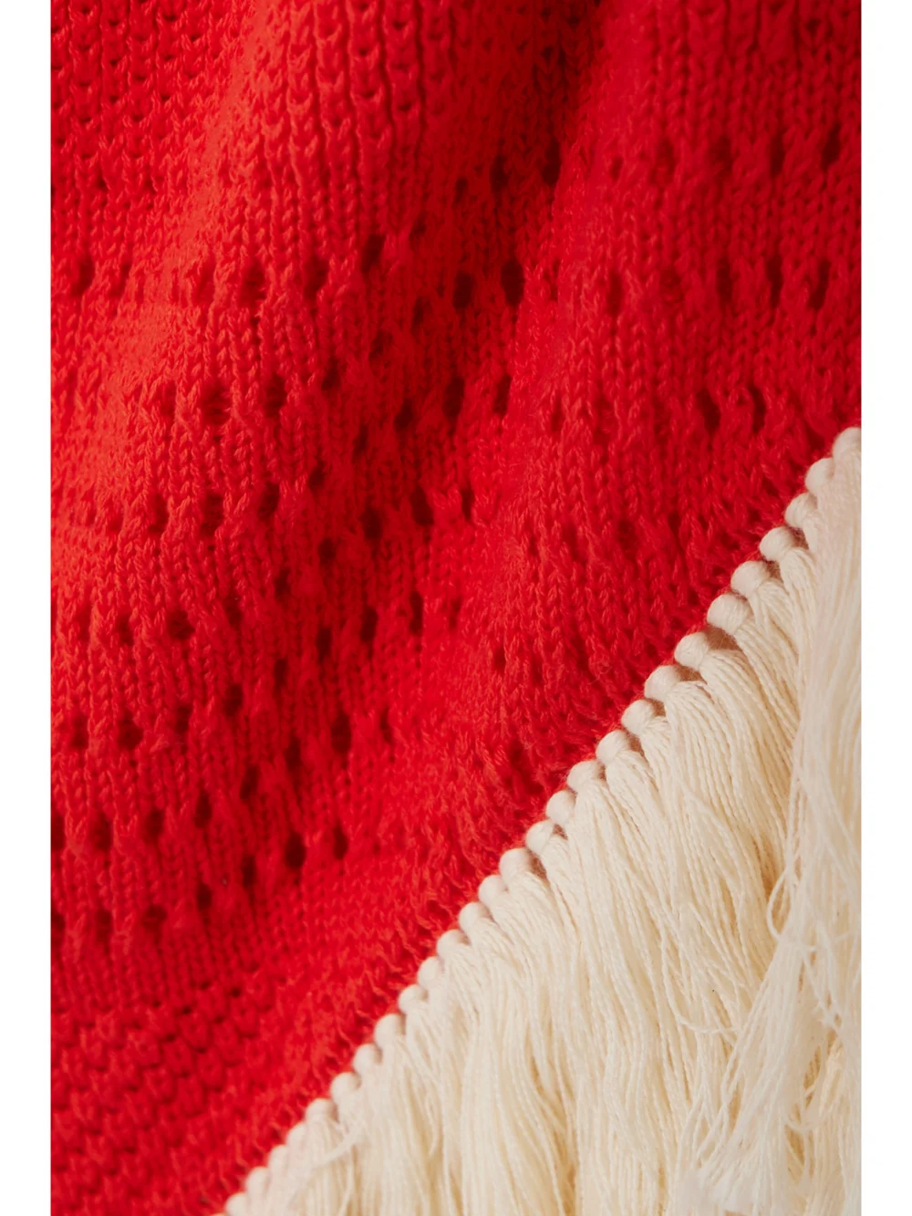 Close-up detail of the Escvdo Carisa Fringed Asymmetric Cotton Midi Dress