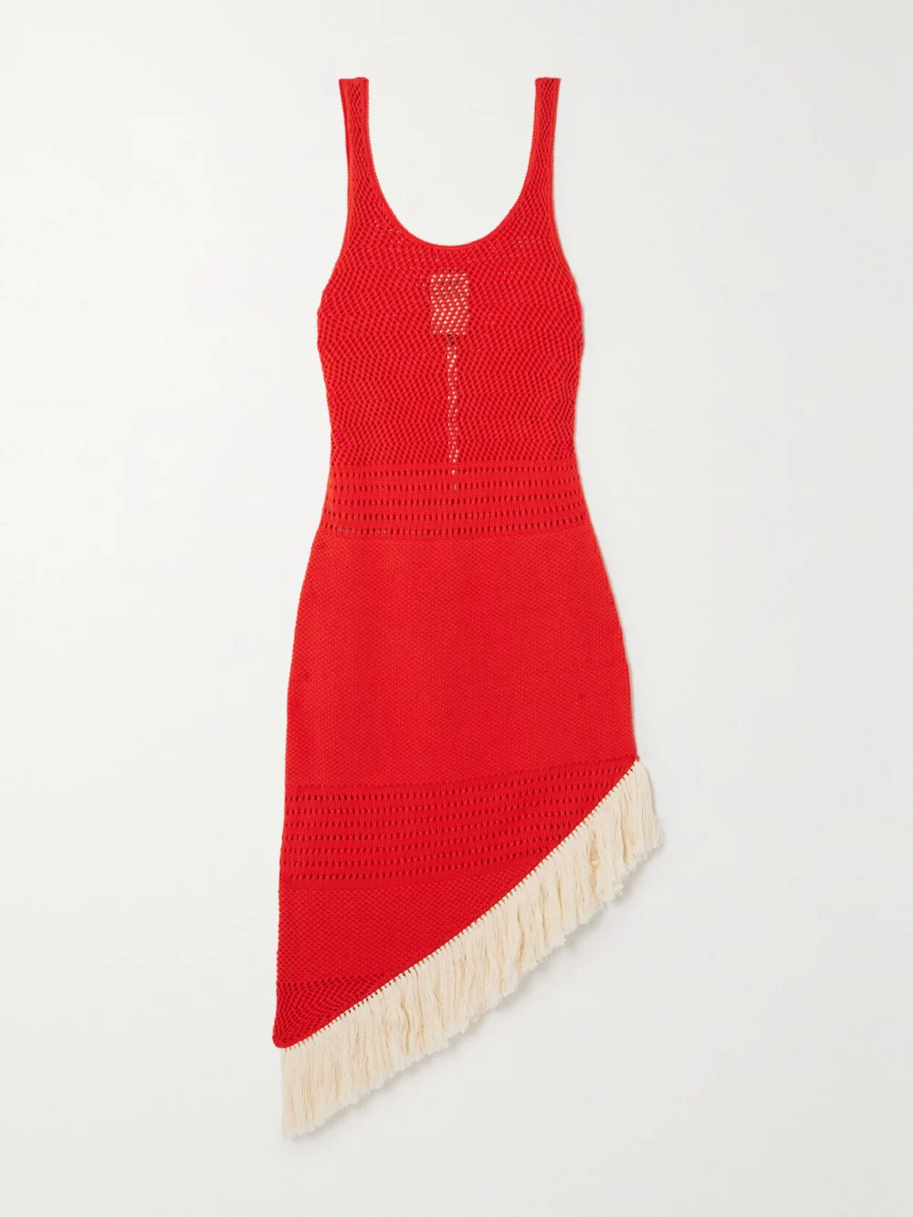 Escvdo Carisa Fringed Asymmetric Cotton Midi Dress in red