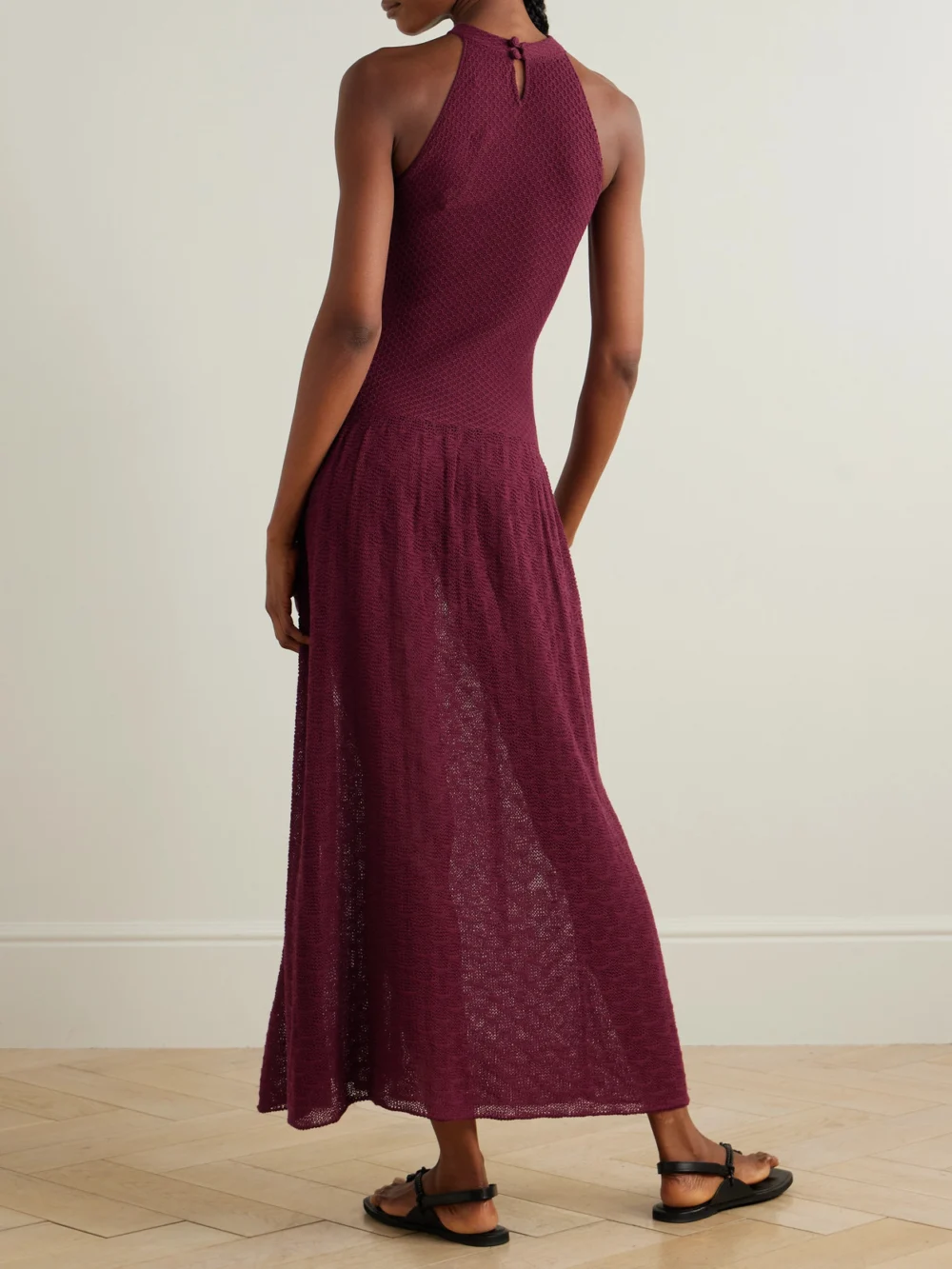 Back view of the Escvdo Cayo Open-knit Cotton Maxi Dress