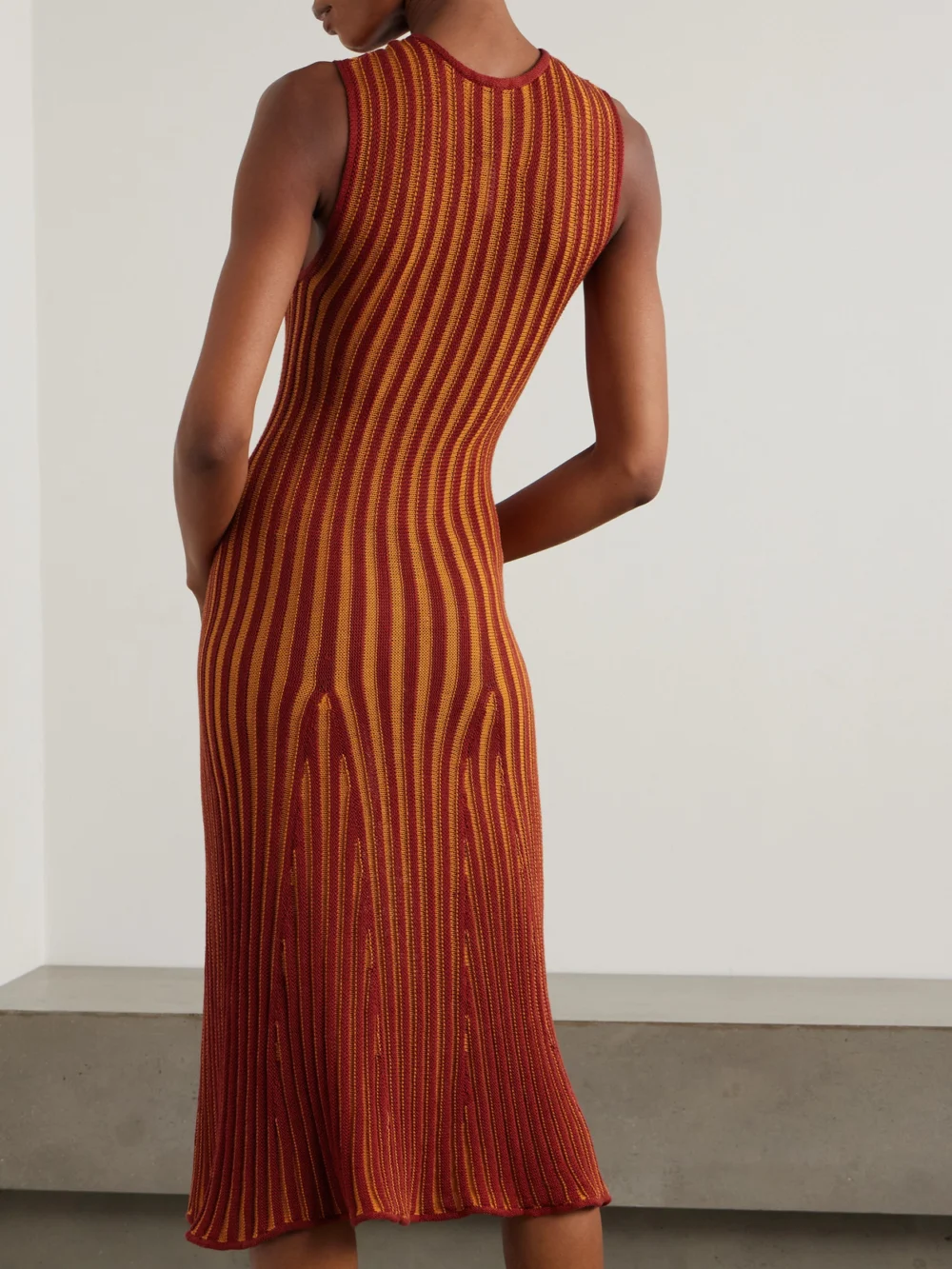 Back view of the Escvdo Marina Ribbed-knit Midi Dress