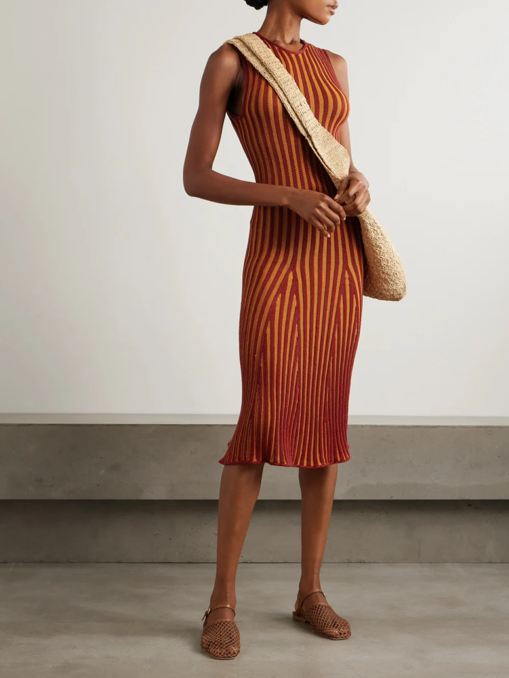 Escvdo Marina Ribbed-knit Midi Dress, worn by a model