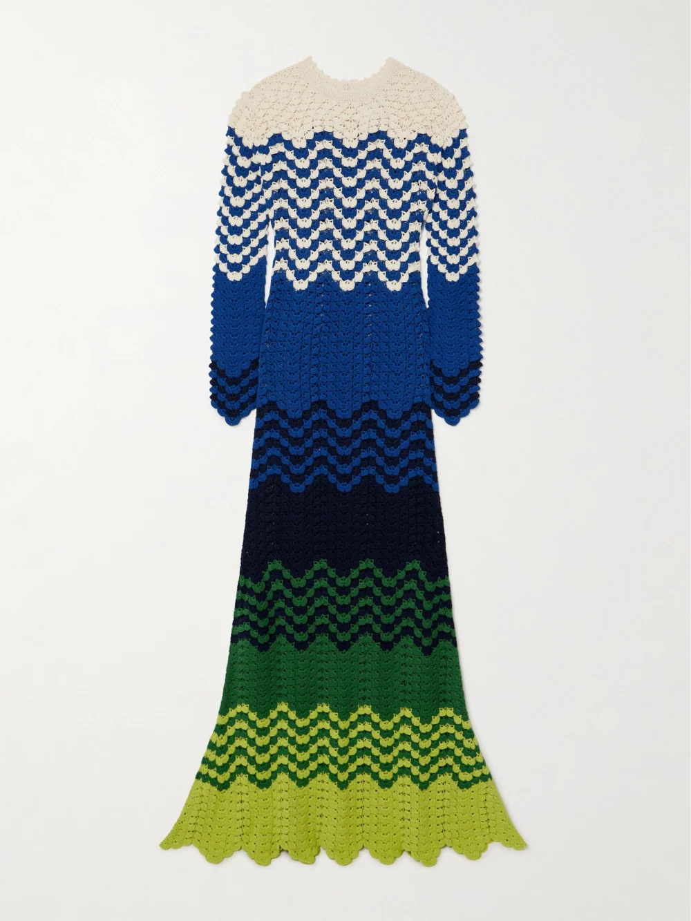 Escvdo Musa Striped Crocheted Cotton Maxi Dress in blue