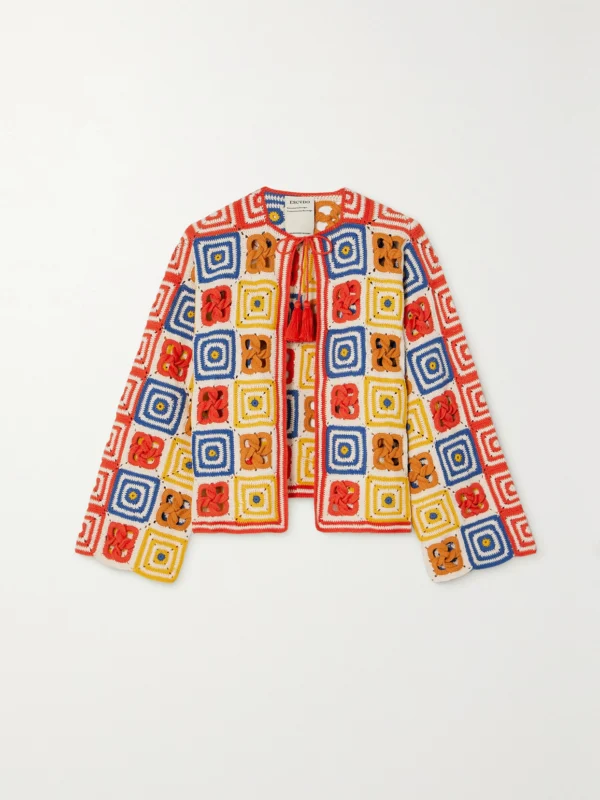 Escvdo Santeria Patchwork Crocheted-cotton Cardigan