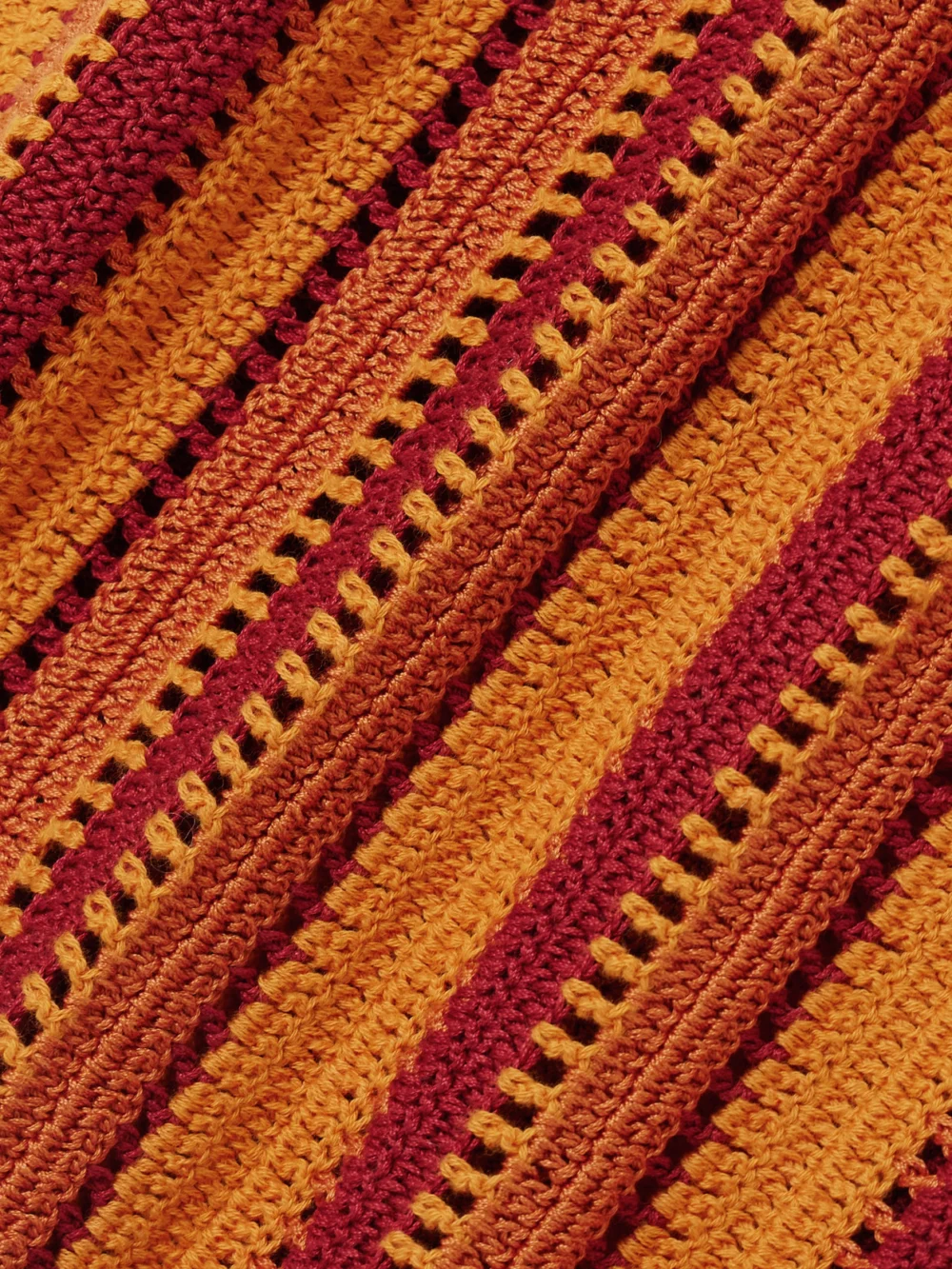 Close-up detail of the Escvdo Striped Crocheted Cotton Midi Dress