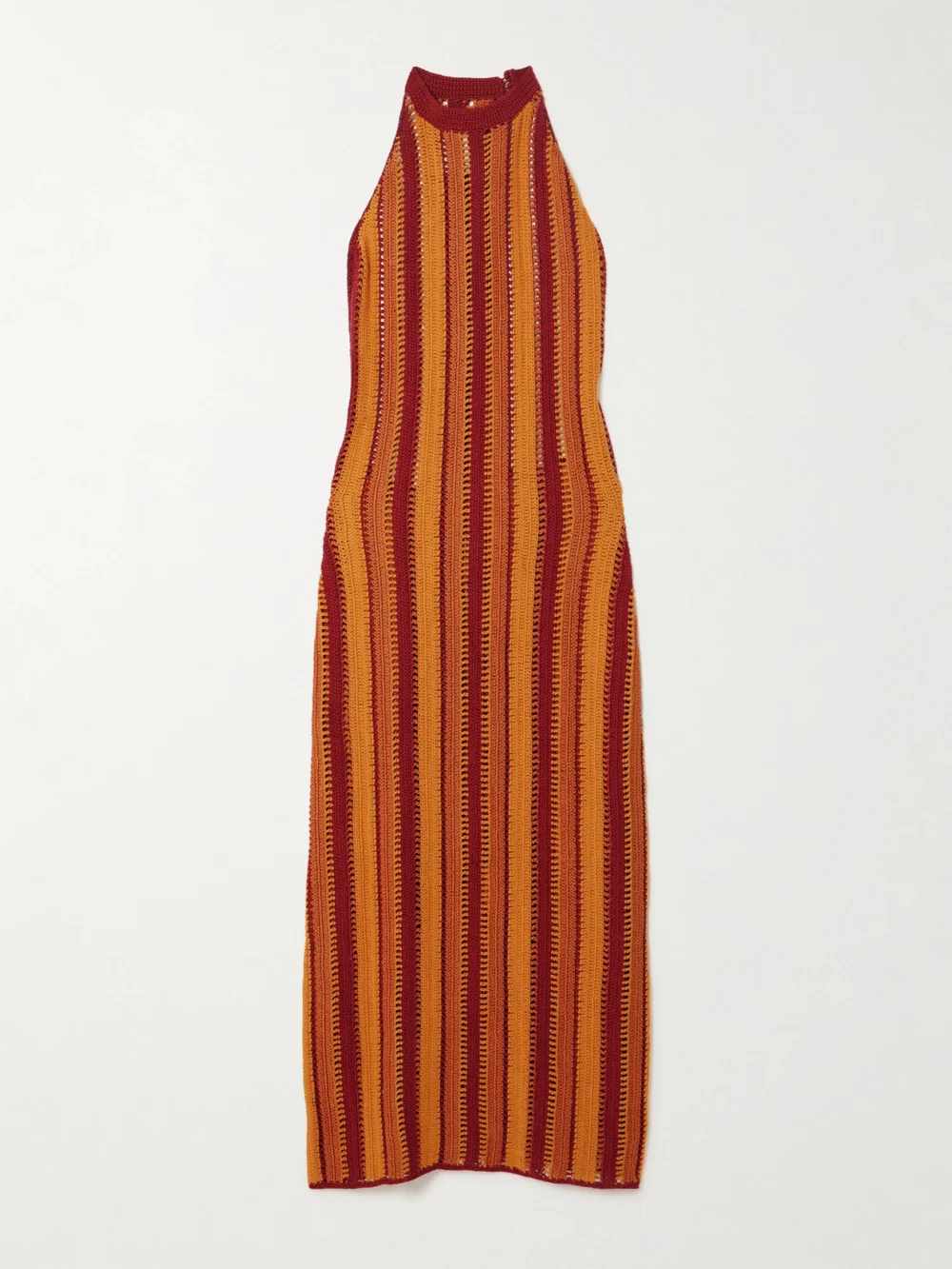 Escvdo Striped Crocheted Cotton Midi Dress in orange