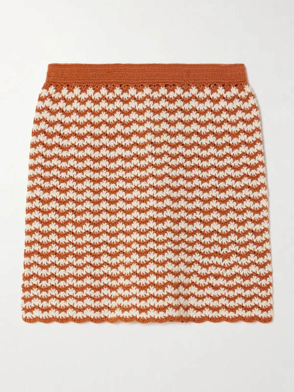 Escvdo Striped Crocheted Cotton Mini Skirt