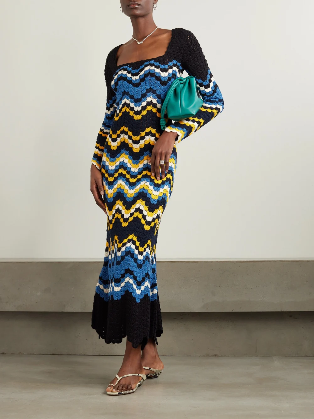 Escvdo Sumac Crocheted Cotton Maxi Dress, worn by a model